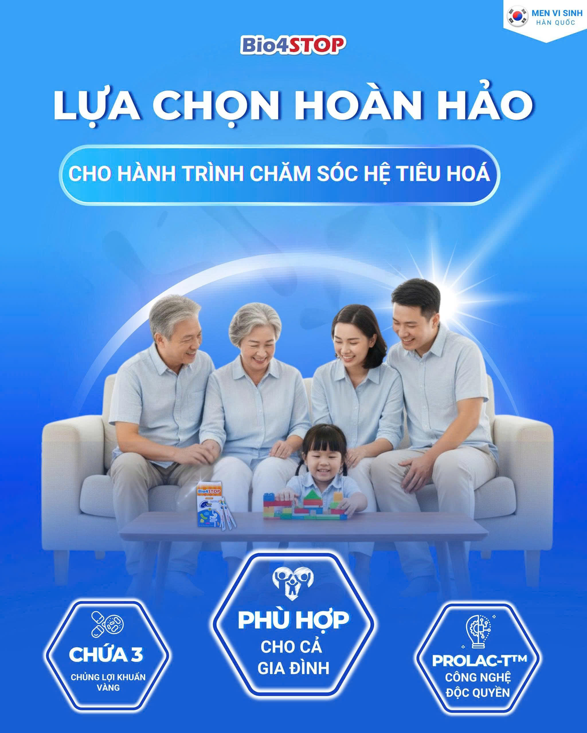 ### 💡 Ưu điểm vượt trội của Bio4STOP: ✅ **Không cần bảo quản lạnh** – ổn định ở nhiệt độ phòng ✅ **Có thể uống cùng kháng sinh** – tiện lợi cho bệnh nhân ✅ **An toàn tuyệt đối** – được MFDS (Hàn Quốc) và EFSA (Châu Âu) chứng nhận ✅ **Hiệu quả đã kiểm chứng** – Top 1 thị trường Singapore & Indonesia