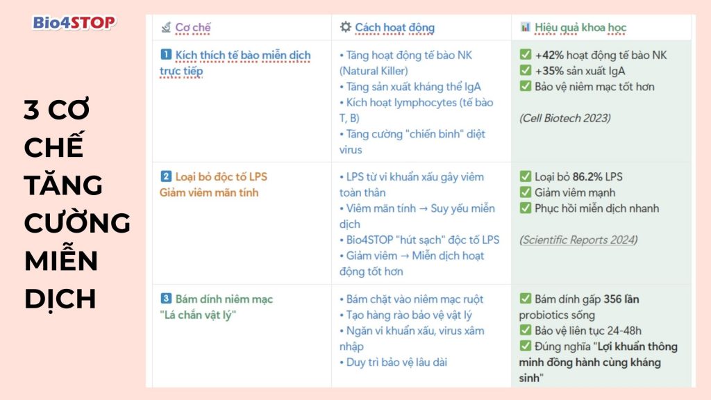 3 cơ chế tăng miễn dịch của Bio4STOP