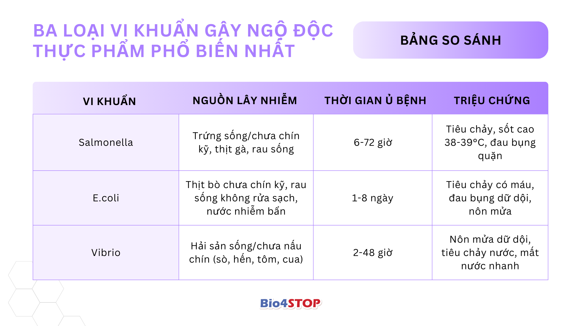 ba loại vi khuẩn gây ngộ độc thực phẩm phổ biến nhất