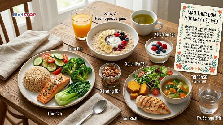 Mẫu thực đơn một ngày tiêu biểu:
